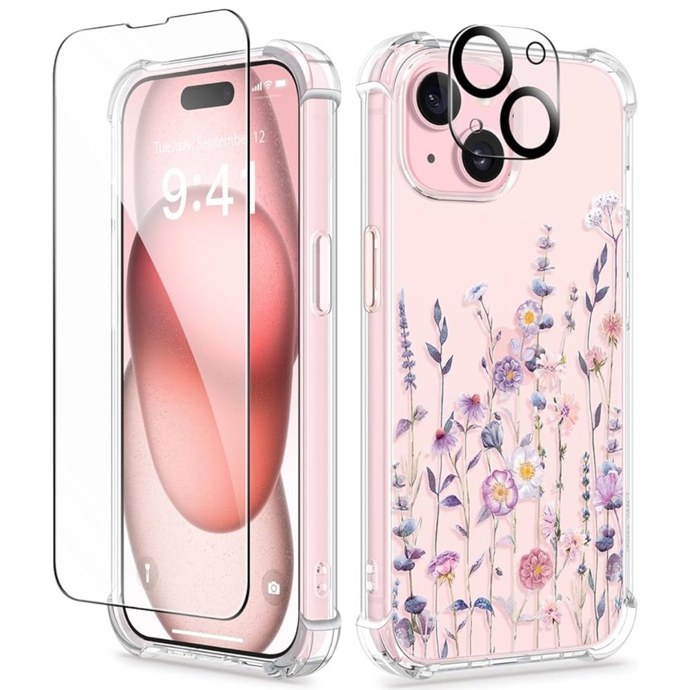 iPhone 15 Case, [3 in 1] with Screen Protector & Camera Lens Protector